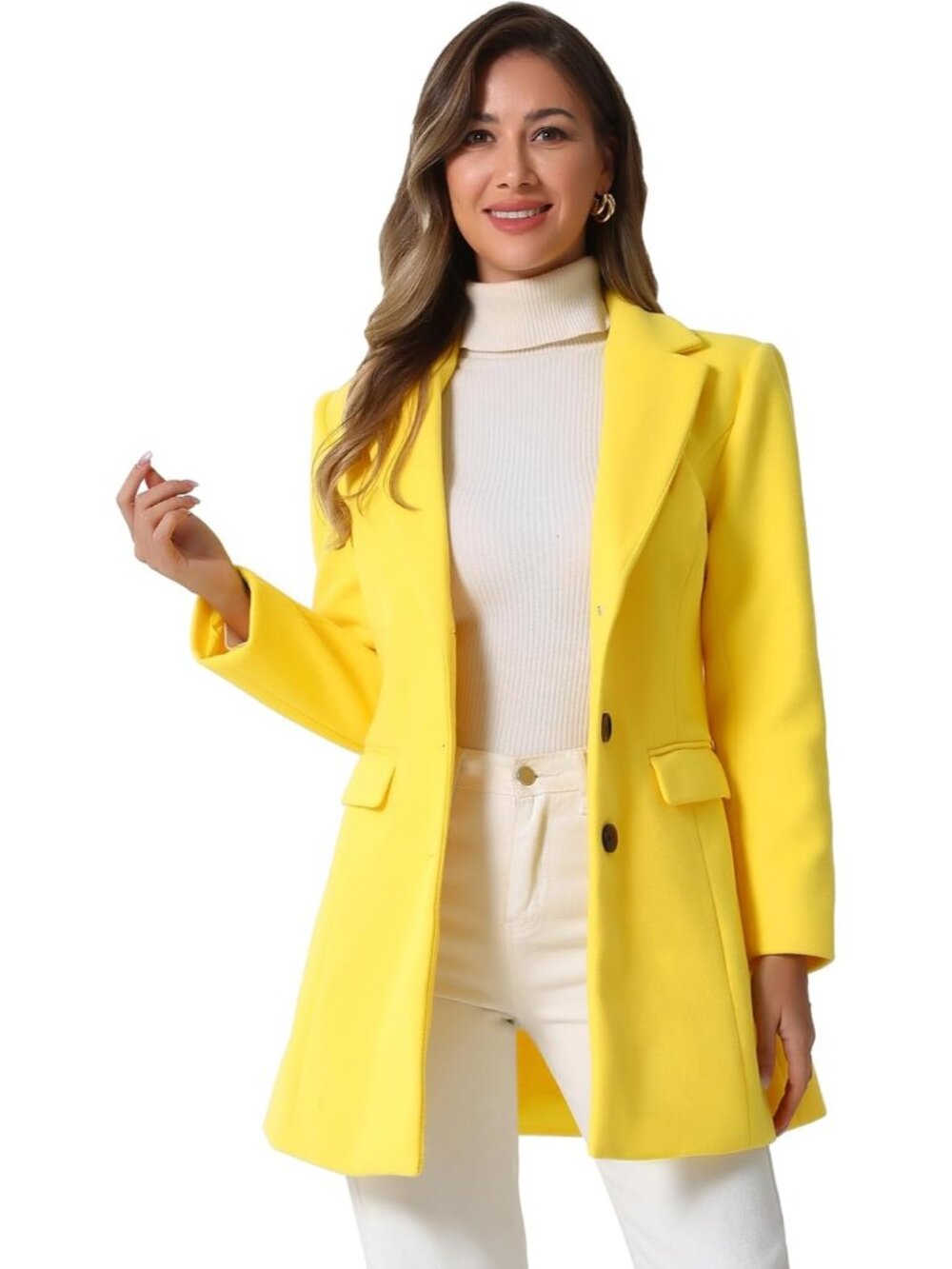 Women's Yellow Winter Outerwear A-line Lapel Trendy Outfit Work Trench Coat